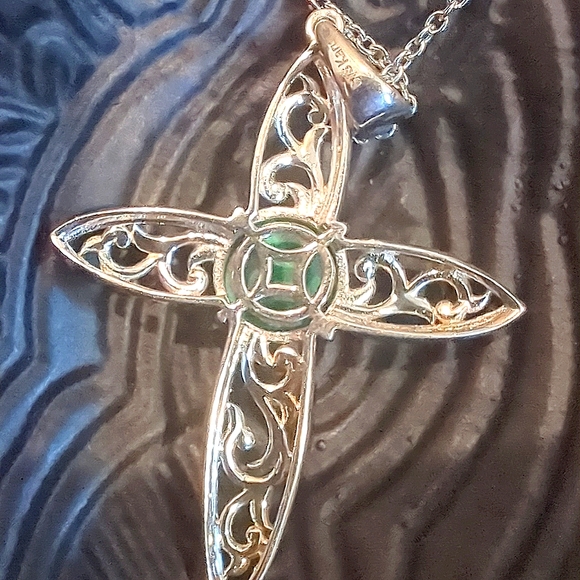 Malachite Cross Stainless Steel Pendant - Picture 4 of 10